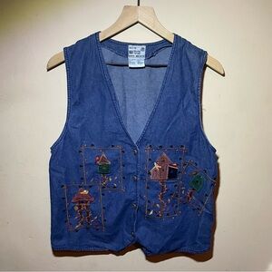 Vintage Embroidered Denim Gardencore Vest, medium